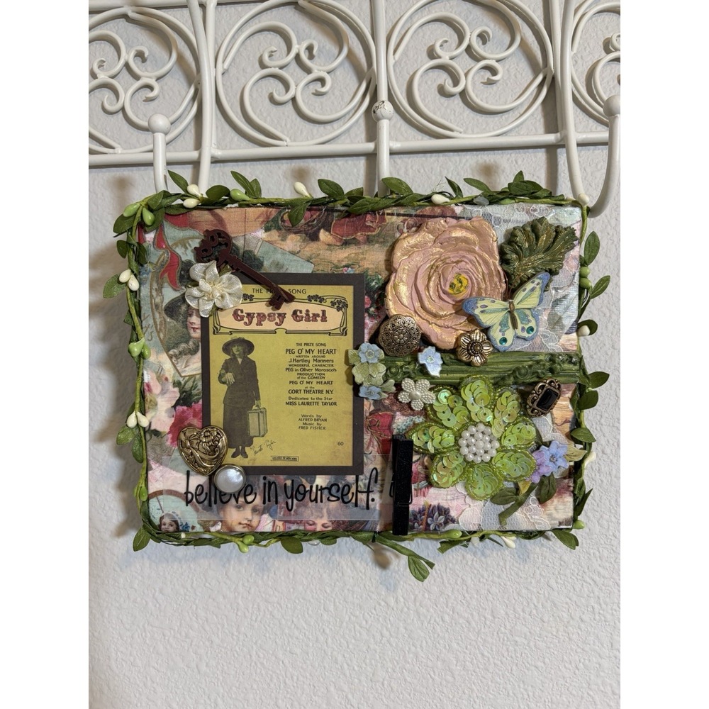 Original Collage Art Mixed Media Small Wall Hanging~ Believe in Yourself Jeweled